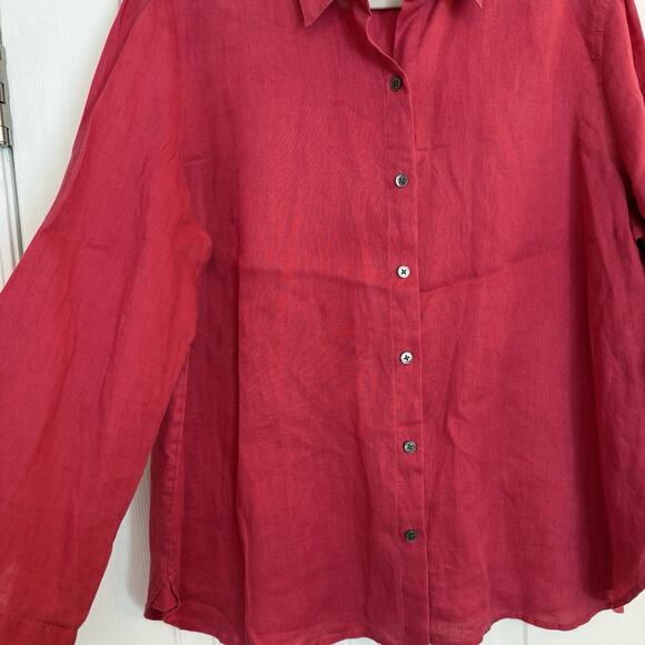 J. Jill Linen Blouse Sz LG Red Long Sleeve Lightweight Preppy Classic Staple EUC - Picture 3 of 13